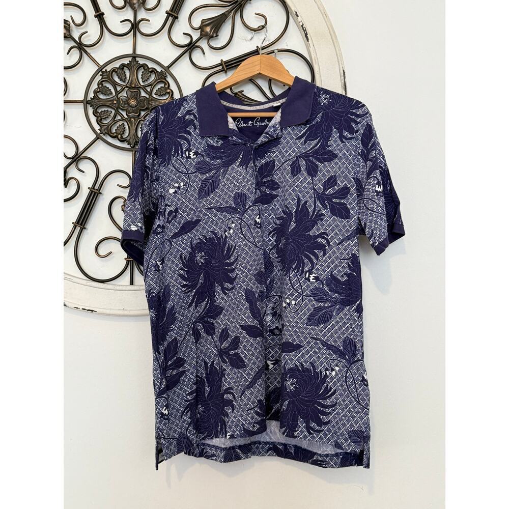 Robert Graham “Mabry” Floral Jacquard Polo Shirt Blue Gray Men’s XL Classic Fit - Picture 3 of 6
